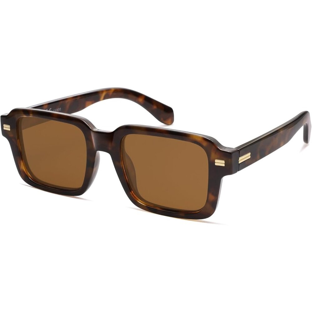 💫 Women Brown Classic Square Sunglasses Retro Vintage Rectangle Shades Eyewear